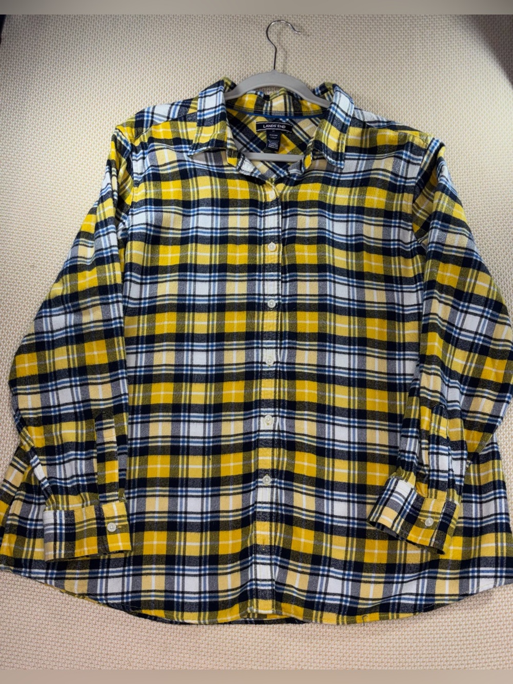 Lands' End Atlas Yellow Multi Plaid Button-Down Shirt Size 20W
